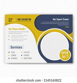 Horizontal Fitness Center Flyer & Poster Cover Template. Fitness and Gym concept, Abstract Modern Design, Business brochure. Vector Illustration