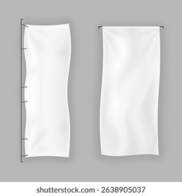 Horizontal flag with canvas fabric fold vector banner template advertising message shape cloth background abstract business sign element empty white poster rope design sheet.


