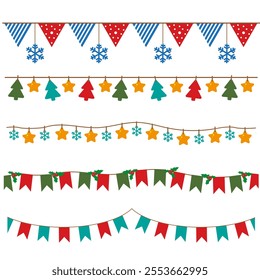 Horizontal flags pattern or garland set for Christmas of New Year design