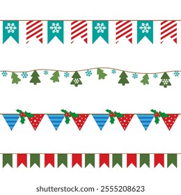 Horizontal flags pattern or garland set for Christmas of New Year design
