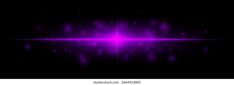 Horizontal flare with glowing center and scattered soft particles, perfect for overlays, lighting effects, backgrounds, and design highlights.