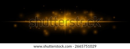 Horizontal flare with glowing center and scattered soft particles, perfect for overlays, lighting effects, backgrounds, and design highlights.