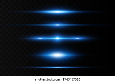 Horizontal flare. Laser horizontal beams, light beams. Bright stripes on a dark background.