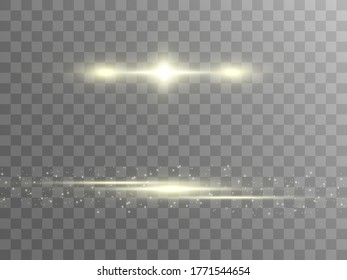 Horizontal flare. Laser horizontal beams, light beams. Bright stripes on a dark background.

