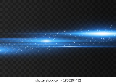 Horizontal flare. Laser horizontal beams, light beams. Bright stripes on a dark background.