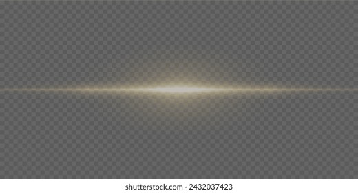 Horizontal flare of lens and light. Light beam and flash.	
