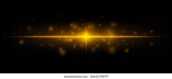 Horizontal flare with strong central burst and long beams, perfect for overlays, digital effects, modern design, and creative highlights.