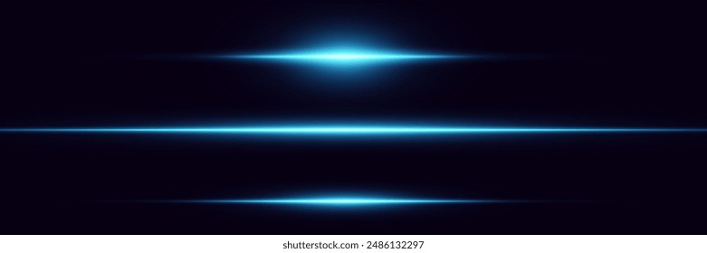 Horizontal flash of light. Laser beams, light lines.