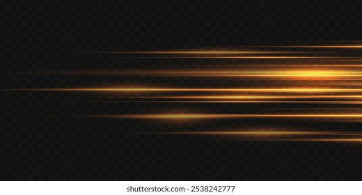 Horizontal flashes of light and lines. On a transparent background.