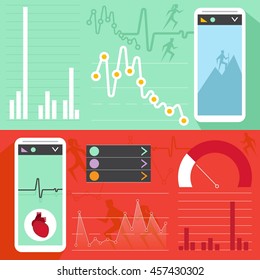 horizontal flat design vector banners with fitness sport theme