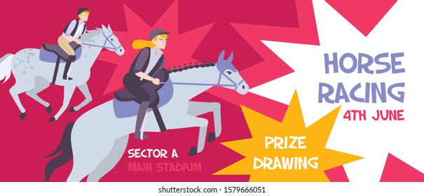 Horizontal and flat horse racing banner with sector a main stadium description on booklet vector illustration