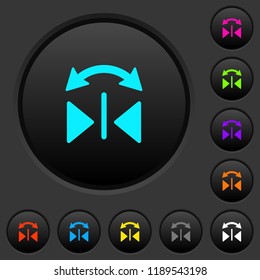 Horizontal flip dark push buttons with vivid color icons on dark grey background