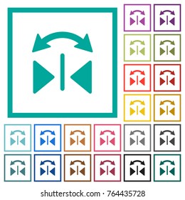 Horizontal flip flat color icons with quadrant frames on white background