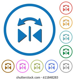 Horizontal flip flat color vector icons with shadows in round outlines on white background