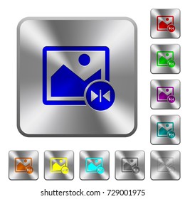Horizontal flip image engraved icons on rounded square glossy steel buttons