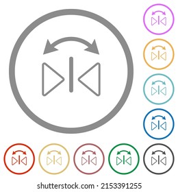 Horizontal flip outline flat color icons in round outlines on white background