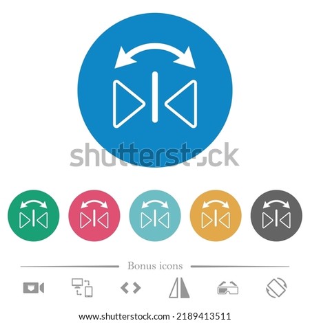 Horizontal flip outline flat white icons on round color backgrounds. 6 bonus icons included.
