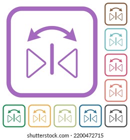 Horizontal flip outline simple icons in color rounded square frames on white background