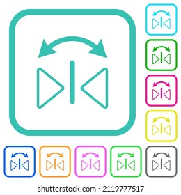 Horizontal flip outline vivid colored flat icons in curved borders on white background