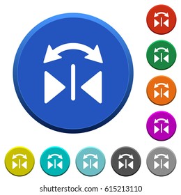 Horizontal flip round color beveled buttons with smooth surfaces and flat white icons