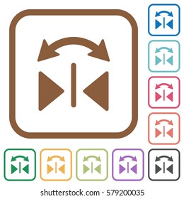 Horizontal flip simple icons in color rounded square frames on white background