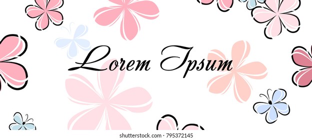 horizontal floral background with butterflies. Vector