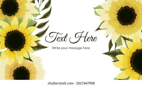 Horizontal floral banner background decorated with gorgeous multicolored blooming flowers and leaves border. Spring botanical flat vector illustration