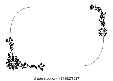 Horizontal Floral border frame design with different flowers and leaves isolated on white background - vector illustration