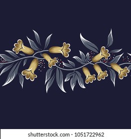 Horizontal floral border on navy