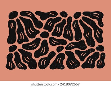 Composición floral horizontal con estilo ondulado. Ilustración botánica plana con arañazos en la técnica de impresión. Ideal para decoración en casa, carteles, impresión de camisetas