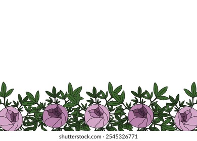 Horizontal Floral Frame template design isolated white background. Summer Flowers Frame with copy space. Vector illustration can used mail decor discord banner. EPS 10