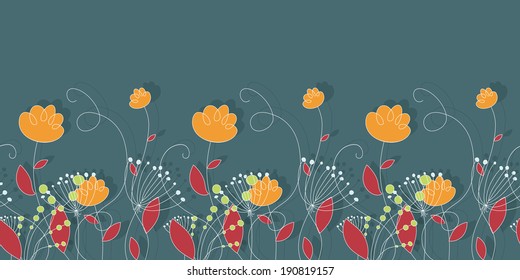 Horizontal floral seamless pattern. Cute colorful ornament hand-drawn