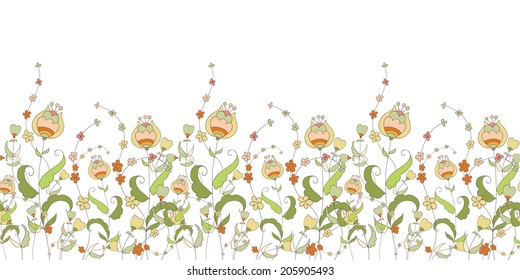 Horizontal floral seamless pattern. Cute ornament on light background