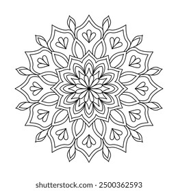 Horizontal flower paper mandala design coloring book page