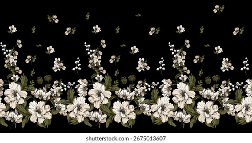 Horizontal flowers pattern. Flowers background. Abstract elegance pattern