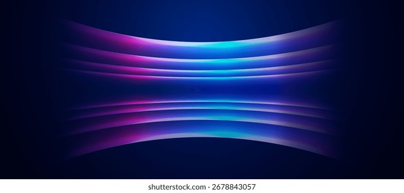 Horizontales rayos de luz de neón fluyendo sobre un fondo azul oscuro