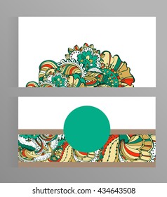 Horizontal flyer design with doodle style ornament.Hand drawn vector illustration.