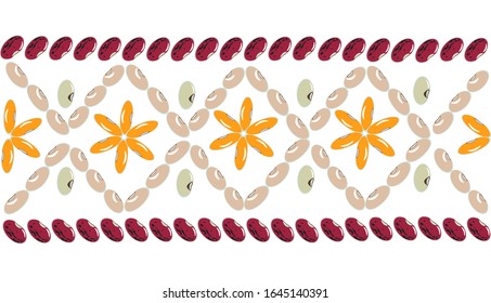 Horizontal folk ornament of multicolored beans for design and children 's creativity. Vector illustration