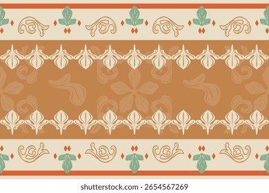 Horizontal folk-style pattern with lace-inspired details and muted terracotta shades. Designed for wrapping paper, scrapbook backgrounds, or cultural design pieces needing warmth and traditional charm