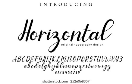 Pincel con estilo pintado con letras de Vector en mayúsculas, alfabeto, tipografía Horizontal