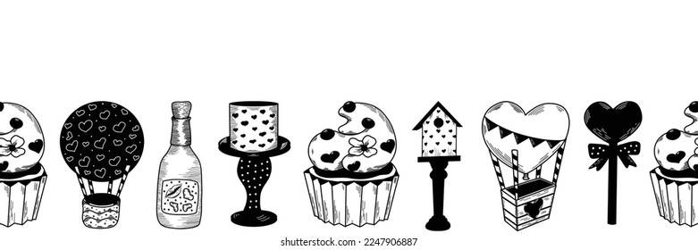 Horizontal food and drink seamless pattern for Valentine's day