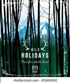 horizontal forest landscape with mountains