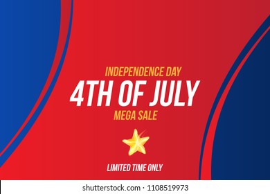 Horizontal Format Flyer Celebrate Happy 4th of July - Independence Day. Mega sale and hot discounts. National American holiday event. Flat Vector illustration EPS10.
