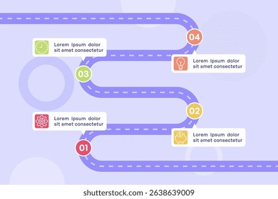 Horizontal Four Step Roadmap Infographic with Parallel Paths and Icons Vector Illustration