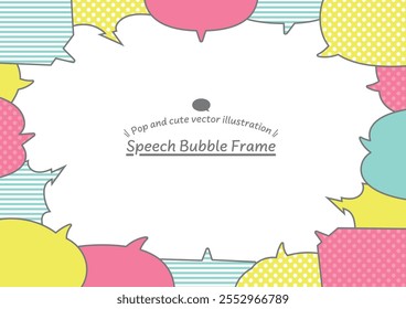 A horizontal frame background material surrounded by many speech bubbles. Vector data with editable speech bubble position and line width