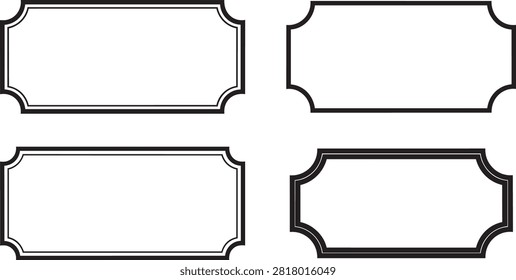 Horizontal frame banner in solid and outline designs, decorative plaque	