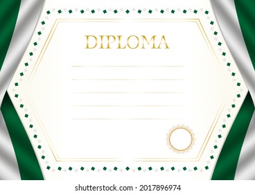 Horizontal  frame and border with Algeria flag, template elements for your certificate and diploma. Vector.