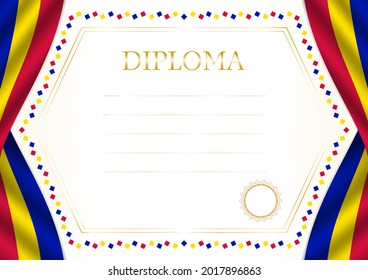 Horizontal  frame and border with Andorra flag, template elements for your certificate and diploma. Vector.