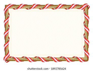 Horizontal  frame and border with Austria flag, template elements for your certificate and diploma. Vector.