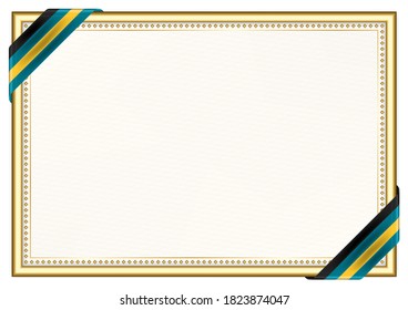 Horizontal  frame and border with Bahamas flag, template elements for your certificate and diploma. Vector.